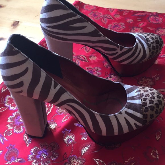 Funky 4 inch zebra, leopard print heels - Picture 1 of 6